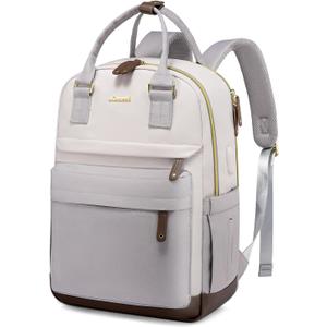 LOVEVOOK Travel Laptop Backpack Women, 15.6 Inch Anti-theft Laptop Bag with USB Port, Fashion Waterproof Computer Backpacks Teacher Nurse Backpack Purse for College School Work (Beige-grey)