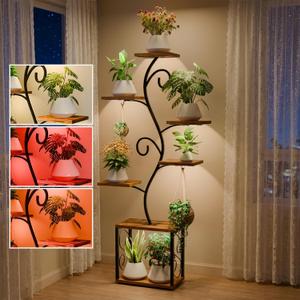 64" Plant Stand Indoor with Grow Lights, Tall Plant Shelf for Indoor Plants, 7 Tiered Plant Rack with Larger Flower Holder, 3 Light Modes, Corner Plant Stand with Adjustable Brightness & Timer
