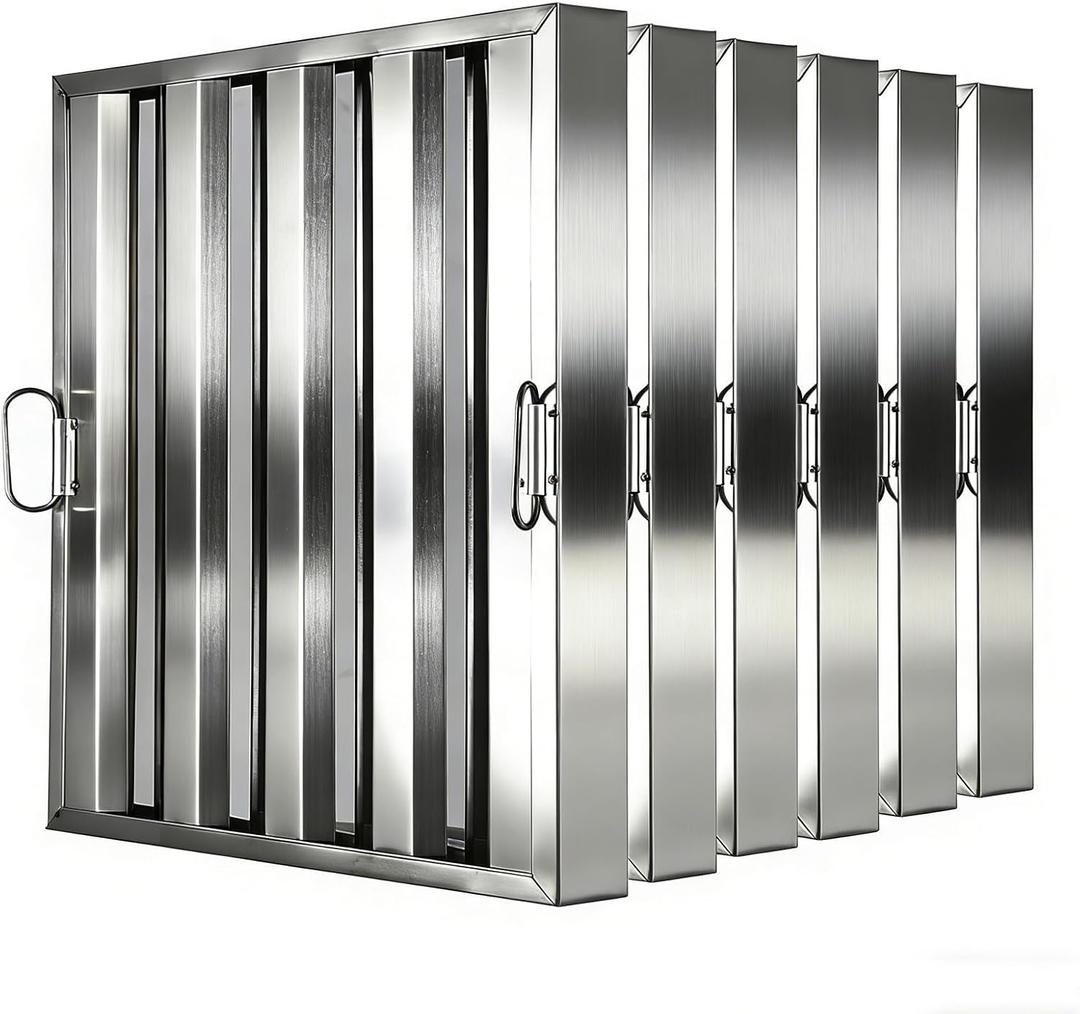 GarveeTech 19.5 in x19.5 in Commercial Hood Filters - 430 Stainless Steel 5-Groove Baffle Filters for Restaurant Kitchen Exhaust Hoods Pack of 6