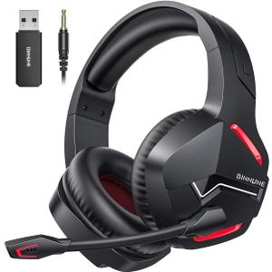 BINNUNE Wireless Gaming Headset for PS5 PC, 120H Ultra-Long Battery, 2.4GHz & Bluetooth 5.3 Wireless Headphones with Noise Canceling Mic, 50mm Drivers, Comfort Over Ear Headphones, Black