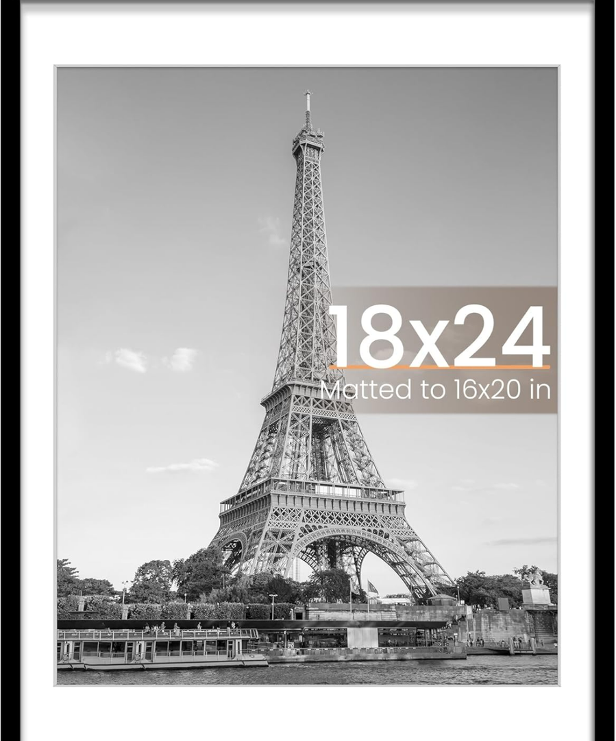 upsimples 18x24 Picture Frame, Display Pictures 16x20 with Mat or 18 x 24 Without, Wall Hanging Poster Frames, Black, 1 Pack