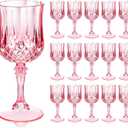 Ciaell 24 Pack Pink Plastic Wine Glasses for Weddings Parties | 7 oz Pink Vintage Goblets, Heavy Duty Plastic, Wine Cocktails Whiskey Champagne for Bars Birthdays Dinners