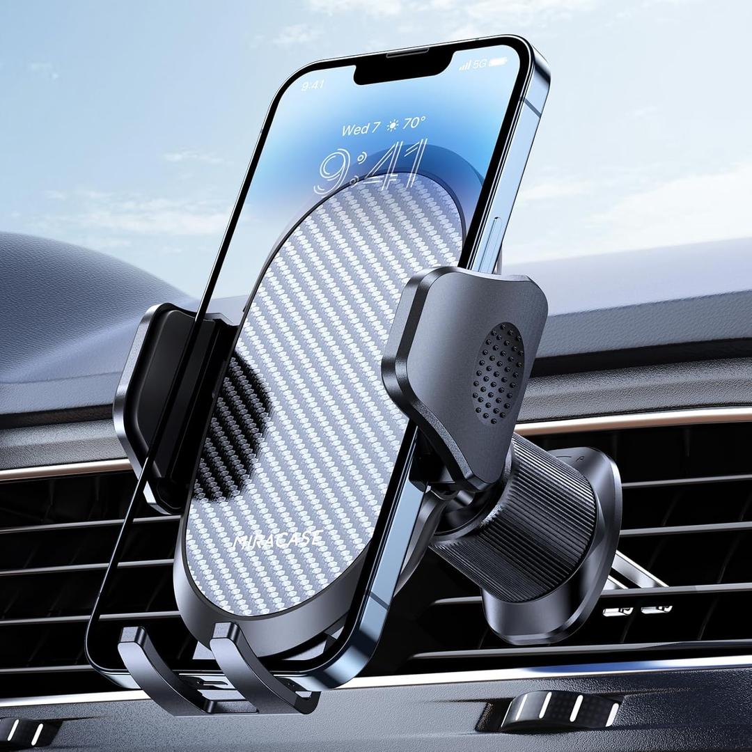 Miracase Phone Holders for Your Car with Metal Hook Clip, Air Vent Cell Phone Stand Car Mount, Universal Automobile Cradle for Garmin GPS Fit iPhone Android and All Smartphones, Dark Black (1 Pack)