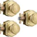 3 Pack Gold Door Knobs with Camelot Trim,Interior Door Knob with Lock,Coastal Door knob for Hall & Closet, Satin Brass