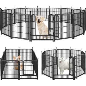 Dog Playpen Portable Outdoor Dog Fence, Dog Playpen for Large/Medium/Small Dogs, Dog Fences for The Yard with Doors Foldable Metal
