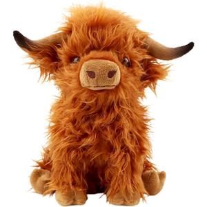 Highland Cow Stuffed Animal Plush Toy, Soft Fluffy Furry Cattle Doll for Kids, Cute Brown Farm Animal Pillow Gift, 10.5 Inches