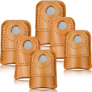 WILLBOND 6 Pieces Sewing Thimble Finger Protector Leather Coin Thimble Pad Cover for Knitting DIY Quilting Pin Needles Craft Accessories Tools, 3 Sizes