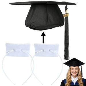 2 Pack Graduation Cap Headband, Grad Cap Insert with Hook & Loop or EVA Foam Sticker, Secure Your GraduationCap and Hairstyle, Essential Hat Accessory for Graduates,Students, Girls,Clear