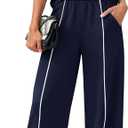 BTFBM Two Piece Sets for Women Summer Outfits 2026 Lounge Sets Mock Neck Tops Wide Leg Pants Travel Fashion Clothing (M)