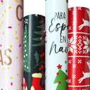 4 Rolls Christmas Wrapping Paper Rolls, 17 Inch x 16.5 Feet per Roll, Totaling 94 sq. ft.  Reindeer, Tree, Snowflake & Pink Letter Designs, Eco-Friendly & Durable Gift Wrap for Christmas Presents and Holiday Decorations (Colorful)