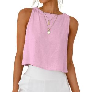 IDEALSANXUN Womens Linen Crop Tank Tops Cute Summer Sleeveless Cropped Linen Tops, XS