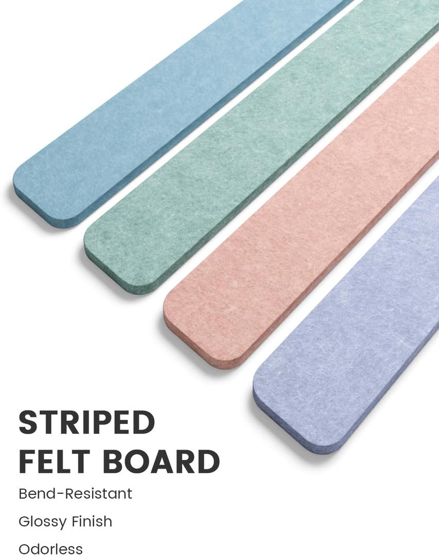 Cork Board Alternative Felt Strip Board 12-Pack 13"x2", Office Pin Board with 50 Push Pins, Adhesive Install for Bedroom Door & Home Office (Coastal Haze)