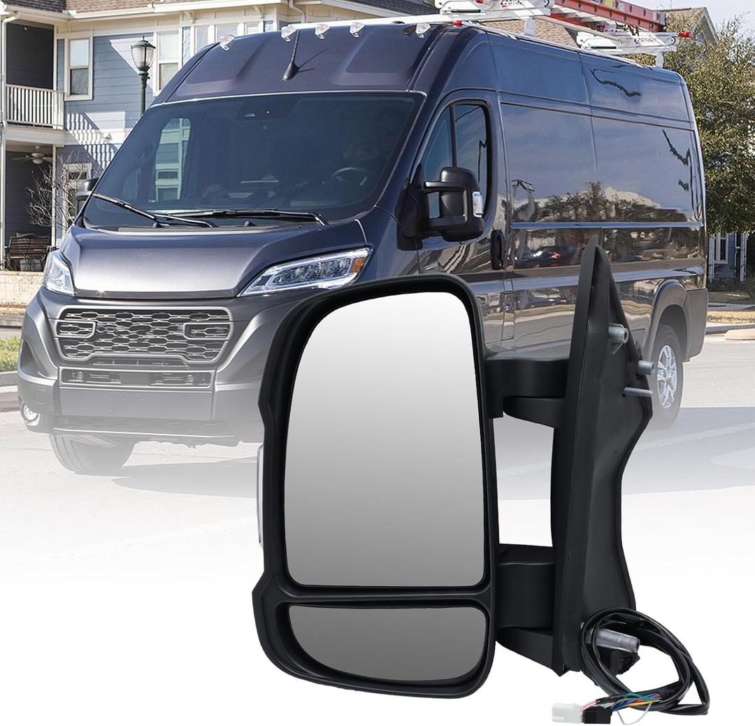 Left Driver Side Mirror Compatible with 2014-2024 Ram Promaster 1500/2500/3500,Mirrors with Heated,Power Glass,Turn Signals Light,Temperature Sensor,Replaces# 5VE99JXWAD(Short Arm)8+2Pins