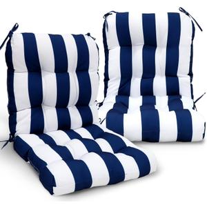 EAGLE PEAK Tufted Outdoor/Indoor Seat/Back Chair Cushions, Set of 2, 42'' x 21'', Navy Blue/White