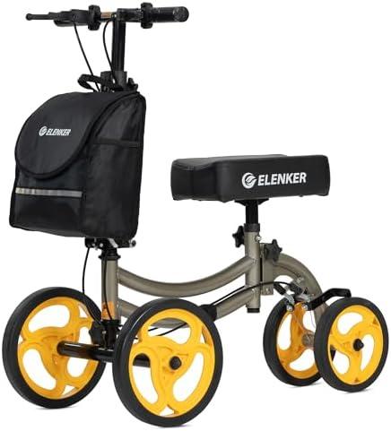 ELENKER Deluxe Steerable Knee Walker with 10" Front Wheels  Medical Scooter for Foot Injuries, Broken Ankle, Compact Crutch Alternative, Black
