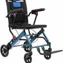 Black-Blue Lightweight Wheelchair for Seniors, Aviation Aluminum & PVC Wide Frame, 16" Seat Width, 8" PVC Rear Wheels, Thick Shock-Absorbing Cushion, Foldable