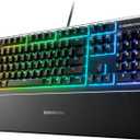 SteelSeries Apex 3 RGB Gaming Keyboard  10-Zone RGB Illumination  IP32 Water Resistant  Premium Magnetic Wrist Rest (Whisper Quiet Gaming Switch)