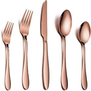E-far Silverware Set Copper Color Service for 4, 20 Piece Brass Gold Stainless Steel Flatware Cutlery Set, Perfect for Wedding/Party/Restaurant/Hotel, Mirror Polished & Dishwasher Safe