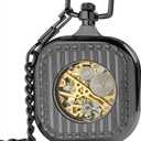 VIGOROSO Vintage Pocket Watch with Chain Mechanical Pocket Watches for Men | Classic steampunk skeleton pocket watches, Open face hand wind up analog pocketwatch with Roman No. dial, Gifts for women men