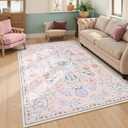 Anidaroel 5x7 Area Rugs for Living Room, Washable Pink Floral Rugs for Bedroom Girls, Soft Boho Nursery Rugs for Kids Playroom, Non Slip Low Pile Indoor Carpet for Bedside Dorm, Pink/Multi