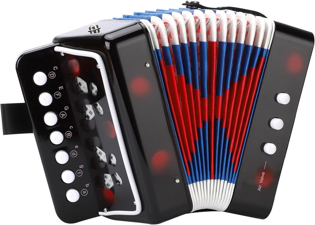 Accordion 10 keys Button Accordion Toy for kids,Musical Instrument,Mini Accordian for Children Beginners (Black)