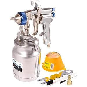 Dynastus 33 oz Siphon Feed Spray Gun - 2.5mm Nozzle for Spraying Oil-Based or Latex Paints, with Filtering and Cleaning Kits
