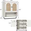 RUSTOWN Rattan Bathroom Wall Cabinet, Boho Medicine Cabinet with 2 Arched Doors, Farmhouse Over the Toilet Storage Cabinets with Adjustable Shelves & Towel Bar, 3-Tier Wall Mounted Cabinets
