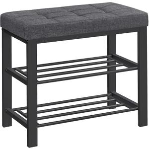 SONGMICS Shoe Bench, Storage Bench, Entryway Bench with Cushion, Shoe Shelf with Seat, Space-Saving, Modern Style, for Living Room, Bedroom, Hallway, Dark Gray and Ink Black ULBS576B33, 23.6"W