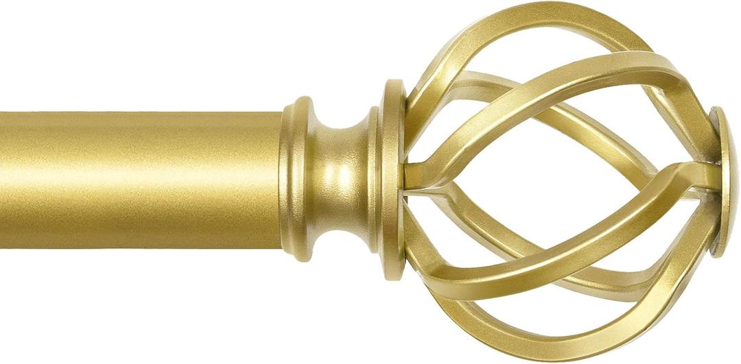 KAMANINA Gold Curtain Rod for Windows 66 to 120 Inch (5.5-10ft), 1 Inch Heavy Duty Curtain Rods 32 to 120, Long Decorative Single Drapery Rods, Twisted Cage End