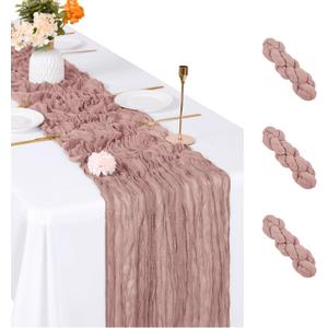 3 Pack Dusty Pink Cheesecloth Table Runner, 17 x 108 inch, Semi Sheer Boho Cheese Cloth Fabric Table Runner Bulk for Wedding , Birthday, Party, Holiday, Home Decor (Dusty Pink)