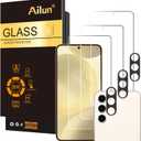Ailun Screen Protector for Galaxy S24 3 Pack + 3 Pack Camera Lens Tempered Glass Fingerprint Unlock Compatible 0.25mm Anti-Scratch Case Friendly Clear - HD (Transparent)