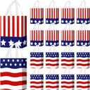 Locmeo 24 Pcs 4th of July Patriotic Party Favor Bags with Handles Reusable Non Woven American Flag Goodie Bags Independence Day Gift Bag for Girl Boy Birthday Memorial Party Supplies, 8 x 4 x 10 Inch