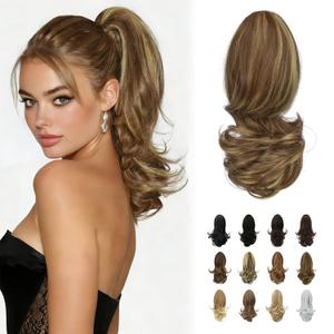 SOFEIYAN 13" Ponytail Extension Long Curly Ponytail Clip in Claw Hair Extension Natural Looking Synthetic Hairpiece for Women, Brown & Blonde