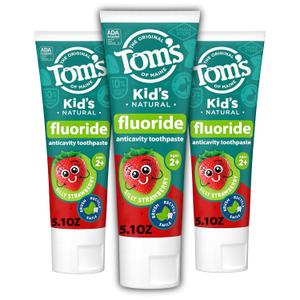 Tom's of Maine Fluoride Kids Toothpaste, Natural Toothpaste, Dye Free, No Artificial Preservatives, Silly Strawberry, 5.1 oz. 3-Pack 
