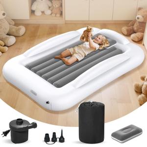 Inflatable Kids Travel Bed - Portable Comfortable Air Mattress with 3 Sides Safety Bumpers - Blow Up Bed for Camping & Travel (53 Inches)