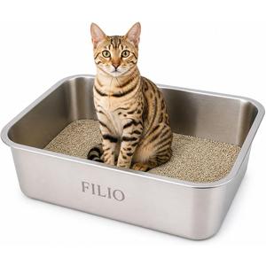 Stainless Steel Litter Box for Cats, 23.6" x 15.74" x 5.9", Metal Cat Litter Box with High Sides, Non-Stick, Odor Free, Easy to Clean Litter Pan for Indoor Cats, Big Cats, Rabbits and Multi Cat Homes