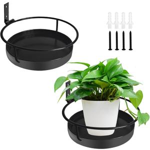 Wall Mounted Plant Holder, 2 Pack Metal Flower Pot Wall Shelf Indoor Outdoor, Decorative Floating Shelves Hanging Plant Holder for Patio Balcony Porch Bedroom Home Decor, Black