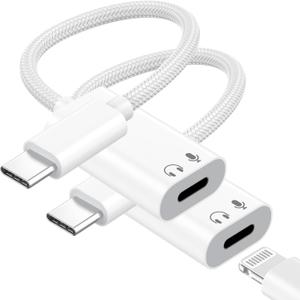2 Pack USB C to Lightning Headphone Audio Adapter,[Apple MFi Certified] Type C Male to Female Lightning Earphone Converter, Compatible with iPhone 17/16/15 Plus/Pro/Max, iPad, MacBook