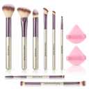SOYOK Makeup Brush Set, Premium Synthetic Makeup Brushes with 2 Puffs, 8 Pcs Make up Brushes for Powder Concealers Eye Shadows Blush, Brush Kit with Gift Box for Beginners Professional Travel (Sliver)