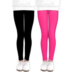 LUOUSE Girls' Leggings Full Length Comfy Pants Trousers 4-13 Years (8-9 Years, 11 Black and Rose)