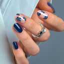 CurvLife Soft Gel Press On Nails Extra Short Square, Long-Lasting Reusable Oval Fake Nails Kit with Glue & Tabs, 30pcs Salon-Quality Stick On Nails for Women At-Home Manicure (Navy Petal)