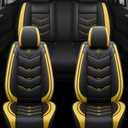Comfortable Leather Auto Car Seat Covers Front & Rear Seat Protector Fit Sedan SUV 5 Seats Full Set Universal Fit (Black and Yellow, Full Set)