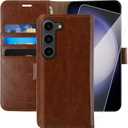 MONASAY Wallet Case Brown Compatible for Galaxy S23 5G | RFID Blocking, Flip Folio, Leather, Cell Phone Cover, Credit Card Holder, 6.1 inch