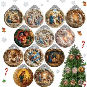 12 Pcs Nativity Scene Ornaments for Christmas Tree Acrylic Religious Xmas 3D Decorations Christian Scene Hanging Ornaments Gifts 3.15 Inch for Christian Christmas Garden Yard Outdoor Home Winter Decor