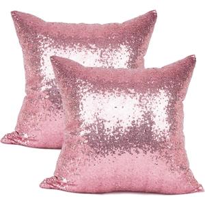 YOUR SMILE Pack of 2 New Luxury Series Pink Bling Decorative Glitzy Sequin & Comfy Satin Solid Throw Pillow Cover Cushion Case for Wedding/Christmas,18" x 18"