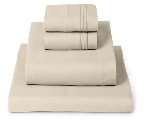 Mellanni Queen Sheets Set - 4 PC Iconic Collection Bedding - Hotel Luxury, Extra Soft, Cooling Bed Sheets - Wrinkle, Fade, Stain Resistant (Queen, Beige)