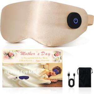 Heated Eye Mask for Dry Eyes  Cordless Warm Eye Compress, 100% Mulberry Silk Sleep Mask with Graphene Heating, 3 Heat Levels and Auto Shut-Off, Rechargeable & Washable