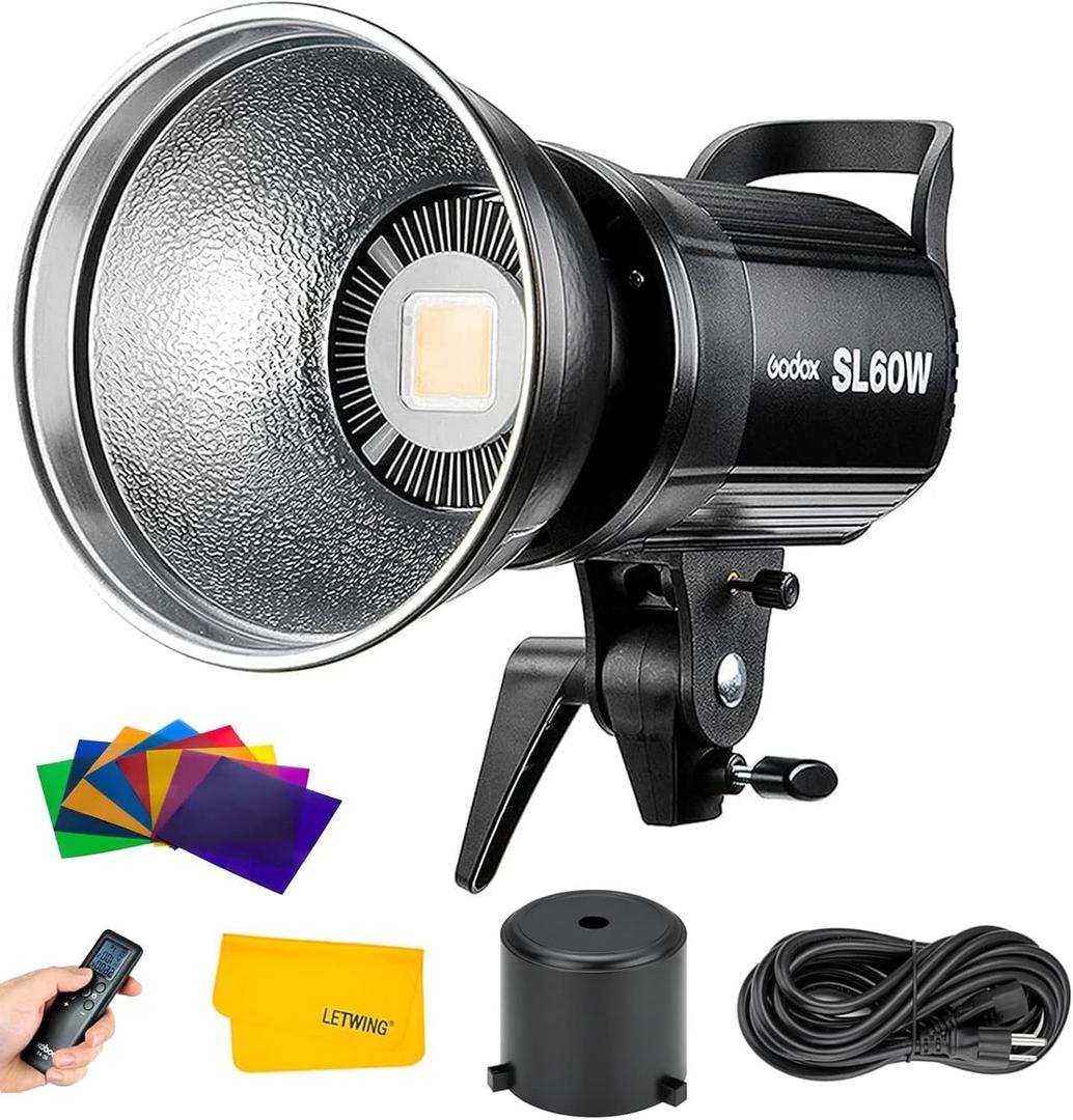 Godox SL-60W SL60W Daylight Led Video Light, 5600K Bright Studio Led Light, CRI95+Qa>90,Wirelessly Adjust Brightness,Bowens Mount LED Continuous Light for Video Recording Wedding Outdoor Photography