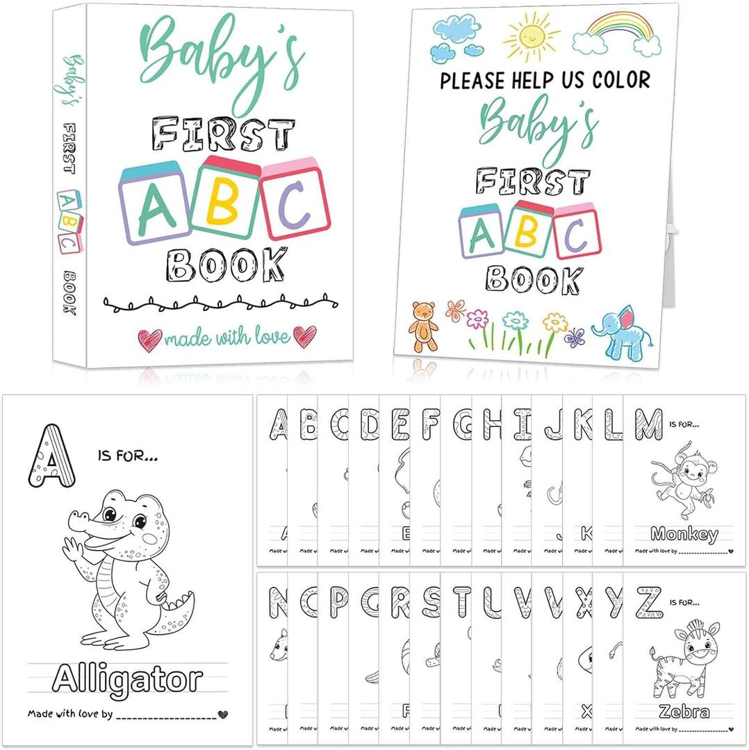Baby's First ABC Book Baby Shower Activity Keepsake Game, ABC Coloring Baby Shower Guest Book Alternative, Baby's First Alphabet Coloring Book, Alphabet A to Z Coloring Pages