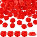 DICOSMETIC 80Pcs Resin Rose Flower Beads 18.5x18x8mm Flatback Rose Flower Charms No Hole Red Carved Roses Beads Opaque Flowers Cabochons for DIY Scrapbooking Embellishment Jewelry Making